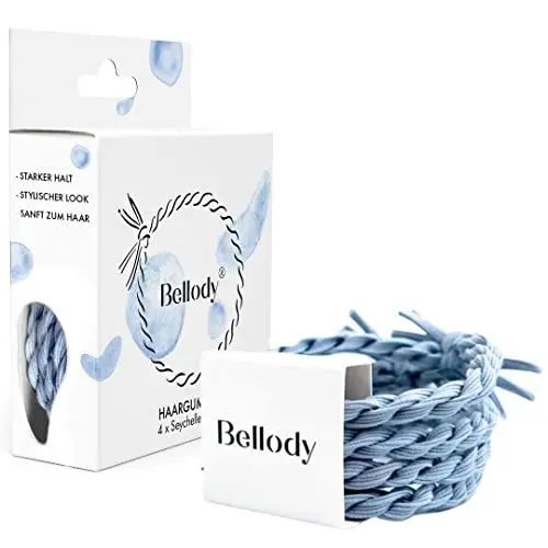 Produktbild: Bellody® Original Haargummis - Stylisch geflochtener Haargummi mit starkem Halt (4er Set - Seychelles Blue) - Damen Haarschmuck in Hell Blau