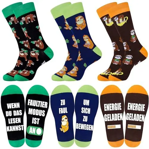 Produktbild: Belloxis Faultier Socken Herren 43-46 Baumwollsocken Faultier Geschenke für Männer Lustige Bunt Witzige Socken
