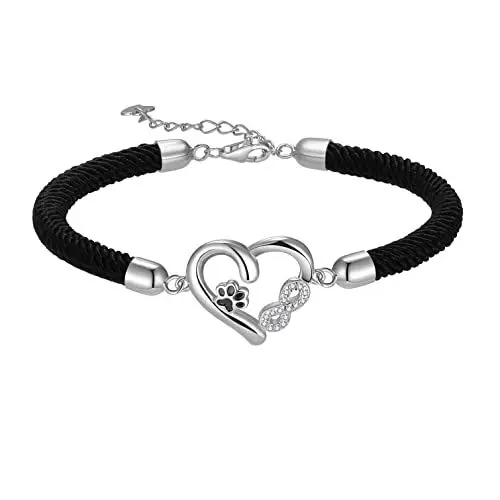 Produktbild: Bellrela Damen Armbänder Silber 925 Hundepfotenabdruck Unendlichkeit Herz Seil Armkette für Frauen(Schwarz)