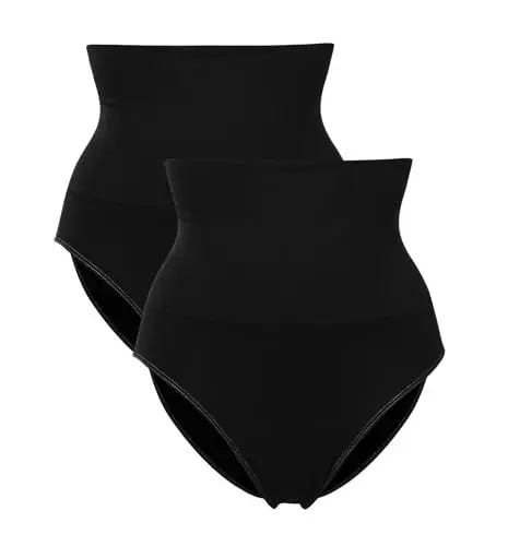 Produktbild: Belly cloud Damen Model-Up Basic Set Shapewear-Unterhose, Schwarz mit Kontrastnaht Weiss, L
