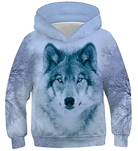 Produktbild: Belovecol 3D Wolf Hoodie Personalisierte Langarm Pullover Kinder Neuheit Tier Kapuzen Top Sweatshirt für Junge Mädchen