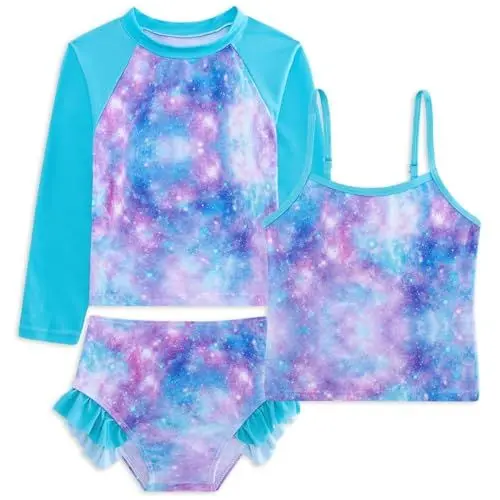 Produktbild: Belovecol 3-teiliger Badeanzug für Mädchen Bikini Rashguard Dezenter Badeanzug Weste und Unterteil 3er-Set Große Kinder 6-7 Jahre