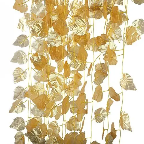 Produktbild: belupai 12 Stück Künstliche Goldene Lotus-/Trauben-/Äpfelblätter, Ranken, Künstliche Hängegirlanden, Pflanzen, Grün, Efeu für Hochzeit, Party, Weihnachten, Zuhause, Wand, DIY,(Äpfel)