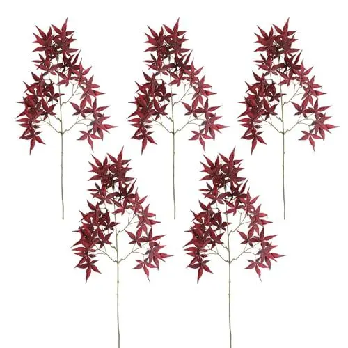 Produktbild: belupai 5 Stück Künstliche Ahornblätter, Zweige, 73,7 cm, Lange Herbst-Faux-Blätter, Künstliche Ahornblätter, Herbst-Ahornsträucher für Thanksgiving, Festival, Party, Zuhause, (B)