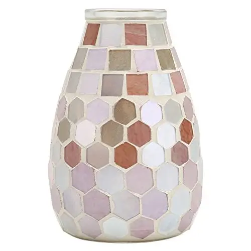 Produktbild: belupai Mosaik-graue Glasvase, Bunte Glasvasen, Moderne Bauernhaus-Deko-Vase, Blumentopf, Dekorativer Kerzenhalter für Tisch, Büro, Wohnzimmer, Küche, Hochzeitsbankett