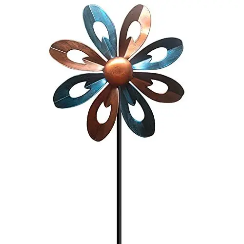 Produktbild: belupai Outdoor-Windmühle aus Metall, 26,7 Zoll Eisen-Kunst-Windkraft-Rotationswindmühle, Vertikale Skulptur-Pfahl-Konstruktion, Kunst-Windspiel für Garten, Hof, Rasendekoration(Blau)