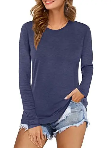 Produktbild: Beluring T-Shirt für Damen Lässig Langarmshirt Einfarbig Oberteile Tees Marineblau S