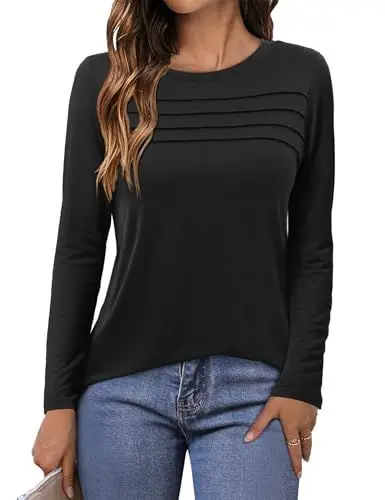 Produktbild: Beluring Tunika Damen Lässig Langarm Basic T-Shirt Rundhals Seitlicher Schlitz Oberteile Schwarz M