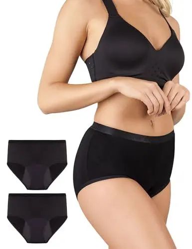 Produktbild: BeMee Nighttime High Waist Slip, Perioden-unterwäsche, Damen-Nachtwäsche, Menstruations-Slip, Bambus-Viskose, bei starker Blutung für Frauen, schwarz, Größe XXL, Doppelpack