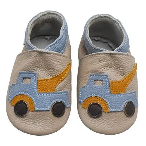 Produktbild: Bemesu Baby Krabbelschuhe Baby Lauflernschuhe Lederpuschen Kinder Hausschuhe aus weichem Leder Mädchen Schuhe Jungen Schuhe Beige Auto(L, EU 21-22)