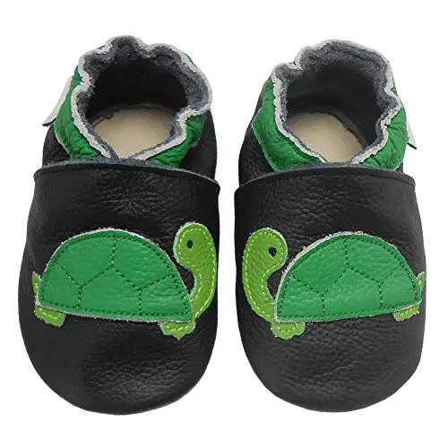 Produktbild: Bemesu Baby Krabbelschuhe Baby Lauflernschuhe Lederpuschen Kinder Hausschuhe aus weichem Leder Mädchen Schuhe Jungen Schuhe Schwarz Schildkröte(S, EU 18-19)