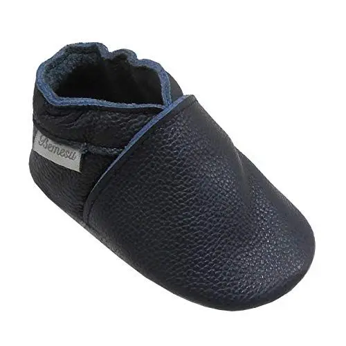 Produktbild: Bemesu Echtleder Hausschuhe Säugling Krabbelschuhe Hausschuhe Mädchen Schuhe Jungen Schuhe Kinder Lauflernschuhe Einfarbig Blau(L, 12-18 M, EU 21-22)