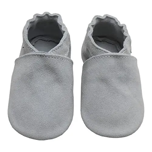 Produktbild: Bemesu Baby Krabbelschuhe Lauflernschuhe Lederpuschen Kinder Hausschuhe aus weichem Leder Einfarbig Hellgrau (XL, 18-24 M, EU 23-24)