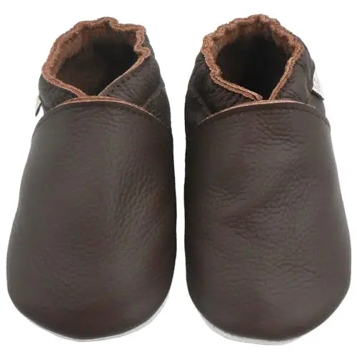 Produktbild: Bemesu Baby Leder Hausschuhe Krabbelschuhe Jungen Schuhe Mädchen Schuhe Dunkelbraun(M, 6-12 M, EU 20-21)