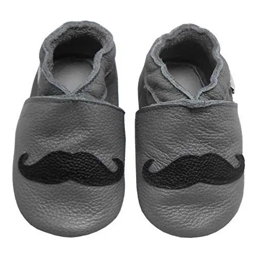 Produktbild: Bemesu Krabbelschuhe, Weiche Babylederschuhe, Jungenschuhe, Mädchenschuhe, Hausschuhe für Kleinkinder/Babys, rutschfeste Wildlederschuhe Grau Bart (M, EU 20-21)