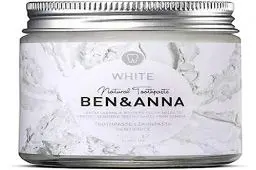 Produktbild: BEN & ANNA WHITE - Fluoridfreie natürliche Zahnpasta im Glas - Aktivkohle Whitening, Vegan, Natürlicher Minz Geschmack - Zahnpasta in der Dose, Weiße Zähne - 1er Pack