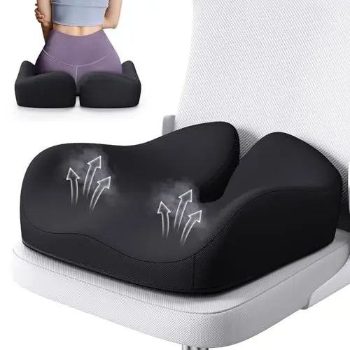 Produktbild: Benazcap Orthopädisches Sitzkissen für Bürostuhl, Rollstuhl, Autositz, Ergonomisches Memory-Schaum Sitzkissen zur Schmerzlinderung, Schwarz