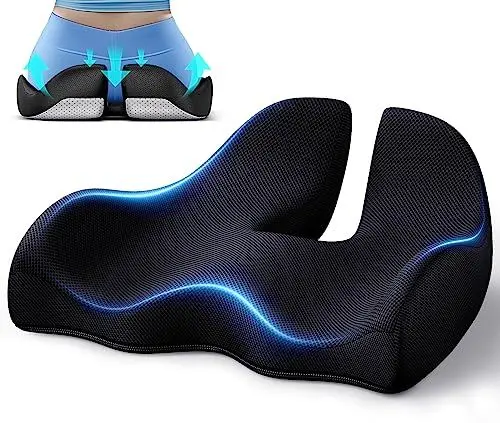 Produktbild: Benazcap Sitzkissen, Ergonomisches Coccyx-Kissen für Büro- und Autostuhl, Linderung von Ischiasschmerzen, Sitzkissen aus Memory-Schaum mit waschbarem Bezug, Lendenwirbelstützkissen für langes Sitzen