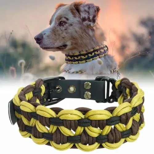 Produktbild: Ben&Bruno Hundehalsband | Breit & Verstellbar | 100% Handgefertigt | Robust, Sicher & Langlebig | Starkes Paracord Halsband | Halsbänder für Kleine, Mittelgroße & Große Hunde | Grün - XL