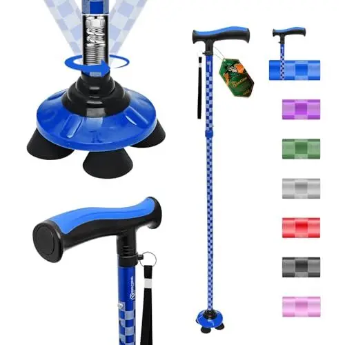 Produktbild: BeneCane Gehstock für Männer & Frauen Klappbar Einstellbar leicht stabil zusammenklappbare Heavy Duty mit weichen TPR T-Griff und Reisetasche