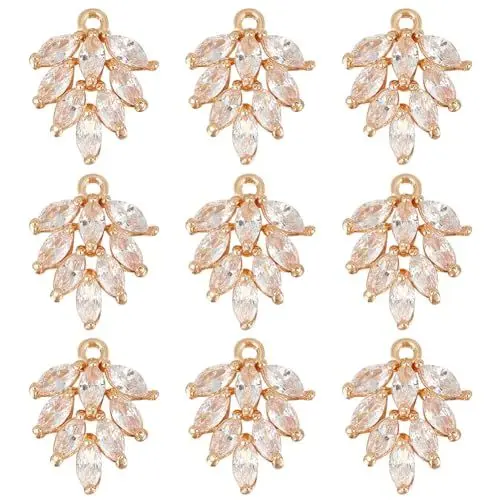 Produktbild: BENECREAT 10 Stück Zirkonia Blatt Charm Messing Strass Blatt Charms, Weizenkristall-Anhänger Für Die Herstellung von Ohrringen, Armbändern Und Halsketten.