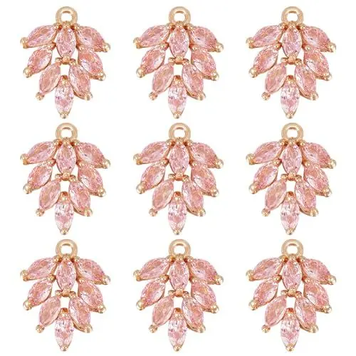 Produktbild: BENECREAT 10 Stück Zirkonia Rosa Blatt Charm Messing Strass Blatt Charms, Weizenkristall-Anhänger Für Die Herstellung von Ohrringen, Armbändern Und Halsketten.
