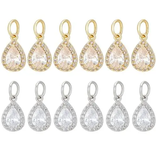 Produktbild: BENECREAT 12 Stück 2 Farben Echte 18K Vergoldete Tropfenanhänger, Messing-Zirkonia-Anhänger Charms Schmuckzubehör Für Ohrringe, Armbänder, Halsketten, Schmuck Selber Machen