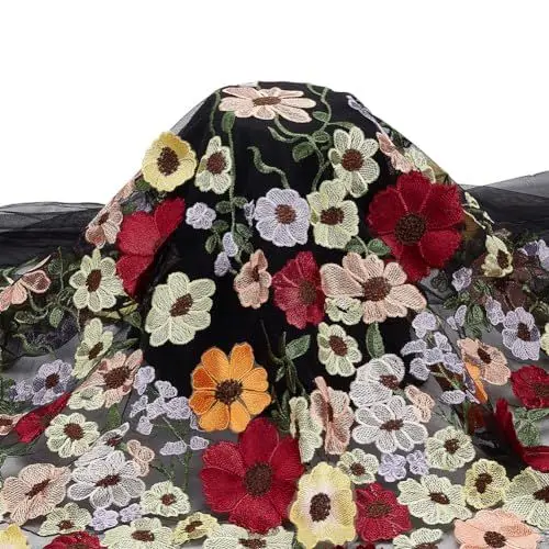 Produktbild: BENECREAT 1 Yards 3D Bestickter Blumen-Spitzenstoff Spitzenbesatz, 145 cm Breit Bunt Bestickt Für Brautkleider, Zum Selbermachen, Verzierungen