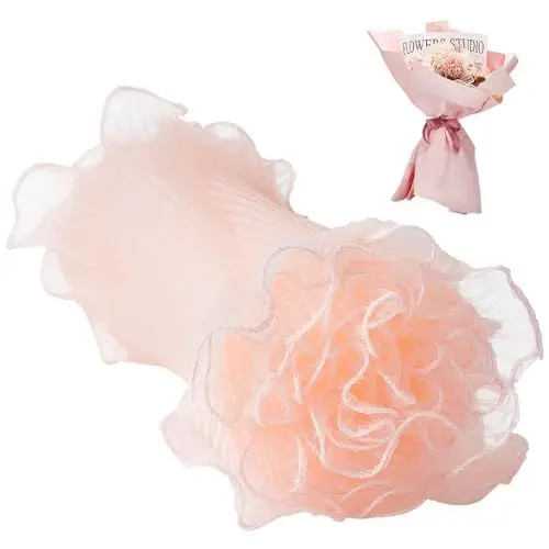 Produktbild: BENECREAT 4m Misty Rose Blumen-Verpackungsnetzpapier, 27cm Zerknittertes Gewelltes Blumenstrauß-Verpackungspapier, Organza-Mesh Blumenverpackung Für Hochzeitsdekor, Blumengeschenkverpackung