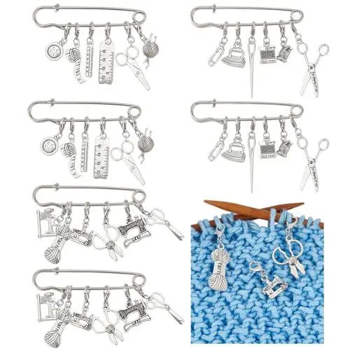 Produktbild: BENECREAT 6 Sets 3 Stile Schneiderwerkzeug Thema Maschenmarkierer Charms, Maschenmarkierer Strickringe Aus Metall Zum Stricken, Weben, Nähen