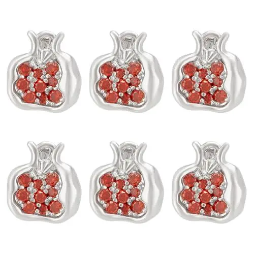 Produktbild: BENECREAT 6pcs Echtes Platin Plattiert Granatapfel kubischer Zirkonia Charm, Messing-Anhänger mit Roten Zirkonia Granatapfel Samen für Armband Halskette Schmuck machen, 10,5x10x6mm