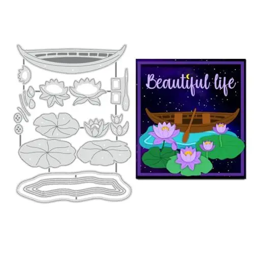 Produktbild: BENECREAT Lotus-Stanzformen, Metall-Stanzschablonen Mit Holzboot Und Lotusblatt Für DIY-Scrapbooking, Dekoratives Prägepapier, Scrapbooking, Kartenherstellung, 10x13.3 cm