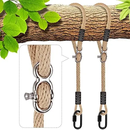 Produktbild: BeneLabel 2 Pack Schaukel Befestigung Baum, 1M Hängematte Schwingen Seil Einstellbar Verlängerbar Aufhängung Schnur für Outdoor-Baum Hängesessel Spielplatz Set, 1000lbs, 10mm Durchmesser, Naturtrikot