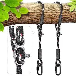 Produktbild: BeneLabel 2 Pack Schaukel Befestigung Baum, 1M Hängematte Schwingen Seil Einstellbar Verlängerbar Aufhängung Schnur für Outdoor-Baum Hängesessel Spielplatz Set, 1000lbs, 10mm Durchmesser, Schwarz