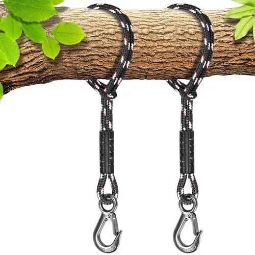 Produktbild: BeneLabel 2er Schaukel Baumbefestigung Seil, 1M Hängematte Befestigung Aufhängung Schnur mit Haken (400lbs) für Outdoor-Baum Hängesessel Spielplatz Set, 2500lbs, 10mm Durchmesser, Schwarz