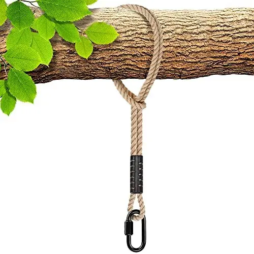 Produktbild: BeneLabel Schaukel Aufhängung Seil, 120cm Hängematte BaumBefestigung Gurt Hängesessel Balkenbefestigung mit Karabiner für Indoor Outdoor Baumschaukel Nestschaukel, 1134kg/10mm Durchmesser, Natural