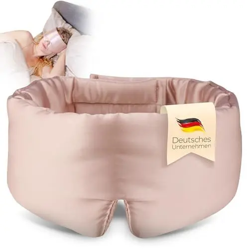 Produktbild: bene-sleep. Handgefertigte Schlafmaske aus reiner Seide mit Seidenfüllung – verstellbare Seidenschlafmaske Männer & Frauen – hypoallergen – atmungsaktive Maulbeerseide – Polyesterfrei (Rosa)