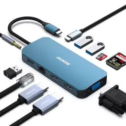 Produktbild: BENFEI Docking Station USB C MST Hub - 11 in 1, Mit 2HDMI 4K/VGA/5Gbps 3 x USB 3.0/SD/TF Kartenleser/Ethernet/PD 100W/3,5mm Aux Audio für MacBook Air/Pro XPS Surface