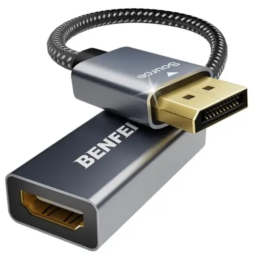 Produktbild: BENFEI 4K DisplayPort auf HDMI, Unidirektional DisplayPort DP Computor zu HDMI Monitor Verbindungs Adapter Kompatibel für Laptop PC Monitor TV Projektor (Aluminiumgehäuse, Nylongeflecht)
