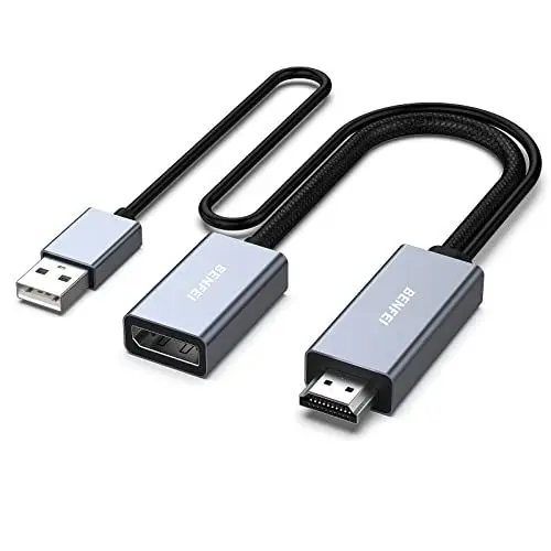 Produktbild: BENFEI HDMI auf DisplayPort Adapter, HDMI-Quelle auf DisplayPort-Monitor, kompatibel mit PC Grafikkarte, Laptop, PS5, Xbox One (360), unterstützt 4K@60Hz, 2K@144Hz, 1080P@165Hz