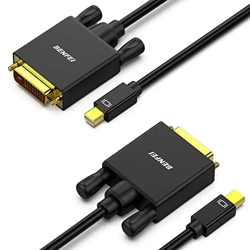 Produktbild: BENFEI 2 Stück Mini DisplayPort auf DVI Kable 1,8m 1080P Vergoldet,unidirektional Mini DisplayPort Computer zu DVI-D Monitor für MacBook iMac(LG51) Surface Pro