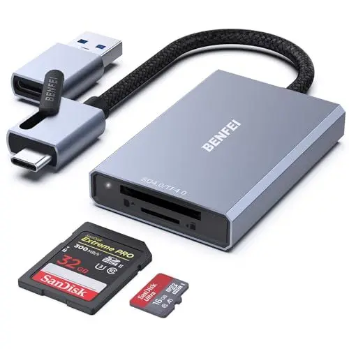 Produktbild: BENFEI SD 4.0 Kartenleser, USB-C/USB-A 2-in-1 Speicherkartenleser für SDXC SDHC SD MMC RS-MMC MicroSDXC MicroSD Micro SDHC-Karte, UHS-II und UHS-I Karten
