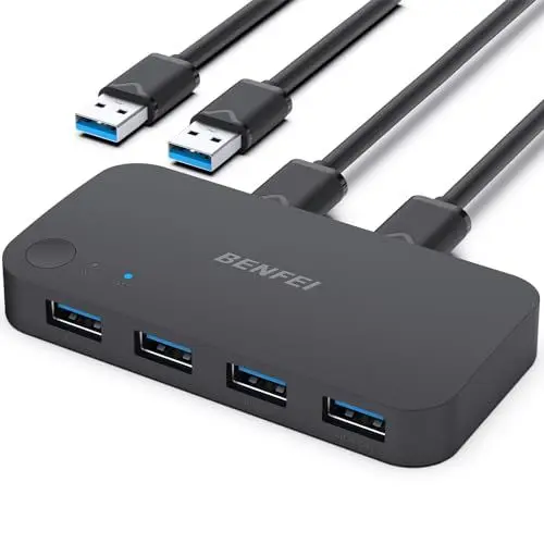 Produktbild: USB 3.0 Switch, USB Switcher 2 Computer Share 4 USB für PC Maus Tastatur Drucker Scanner, USB KVM Switch Selector Kompatibel mit Windows, Mac, Linux