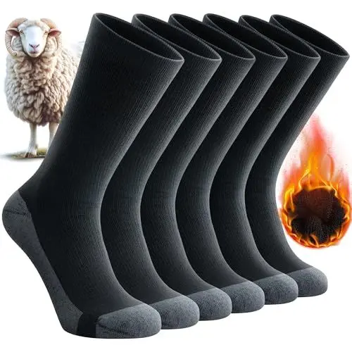 Produktbild: Benirap Merino Socken Wandersocken, Professionell Thermosocken Wintersocken, Outdoor Anti-Blasen Trekkingsocken Arbeitssocken Warme Wollsocken skisocken für Herren Damen 3 Paar (Schwarz M)