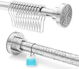 Produktbild: Benkstein® ausziehbare Duschstange ohne Bohren 125-220 cm - Edelstahl Duschvorhangstange 12 Ringe - Teleskop Klemmstange stabil Vorhangstange ohne bohren Duschstange Duschvorhangstange ohne bohren