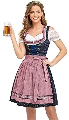 Produktbild: BENNIES Dirndl Damen midi Trachtenkleid Damen Trachtenrock Trachtenmode Kleid Dirndlbluse für Oktoberfest Rosa 38