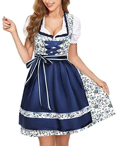Produktbild: BENNIES Dirndl Damen midi Trachtenkleid Trachtenrock Trachtenmode Kleid Dirndlbluse für Oktoberfest Blau 48
