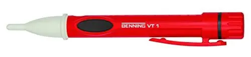 Produktbild: BENNING VT 1 berührungsloser Phasen- und Kabelbruchprüfer (Prüfart 1-polig, Phasenprüfung an Steckdosen, isolierter Leitungen, Spannungsmessbereich 200 V - 1000 V AC) 20054, Rot