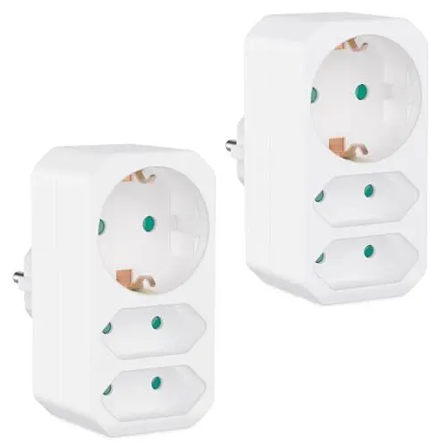 Produktbild: benon 2er Set Mehrfachstecker Weiß - Steckdosen-Adapter mit Kindersicherung - Doppelstecker 3680W - Multistecker 3Fach - Mehrfachsteckdose 2 Euro und 1 Schuko - Stecker mit Schutzkontakt Steckdose