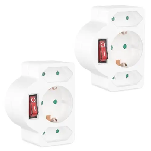 Produktbild: benon 2er Set Mehrfachstecker mit Schalter - Steckdosen-Adapter mit Kindersicherung - Doppelstecker 3680W - Multistecker 3Fach - Mehrfachsteckdose 2 Euro und 1 Schuko - Stecker mit Schutzkontakt Weiß